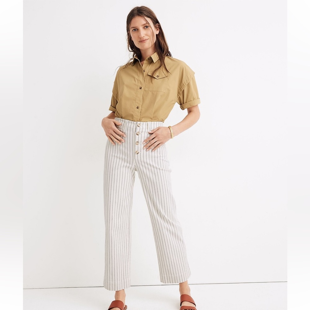 Slim Emmett Wide-Leg Crop Pants in Indigo Stripe: Button-Front Edition Size 30